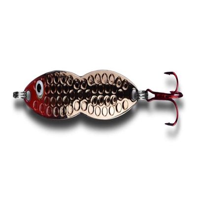 PK Flutter Fish Jigging Spoon - All Seasons Fishing Lure - Ice Fishing Lure - Vertical Jigging (Copper Plate, 3/8 Oz)