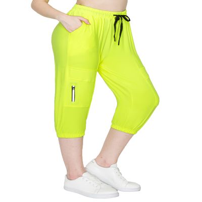 ALWAYS Women's Capri Jogger Pants - High Waisted Soft Zipper Casual Sweat Pants Neon Lime M