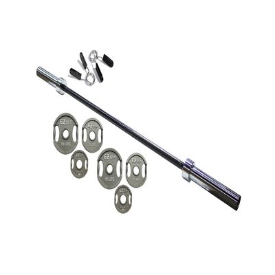 Ader 60'' Black OLY Bar w/Chrome Sleeves + 35lb Gray Grip Plate Set