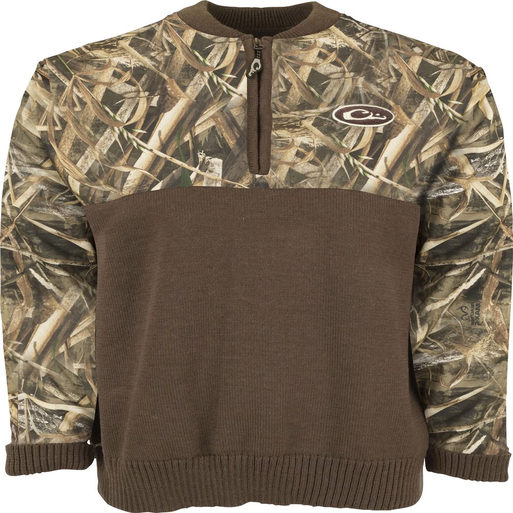 Drake Waterfowl Camo 1/4 Zip Wool Sweater Max-5 Medium