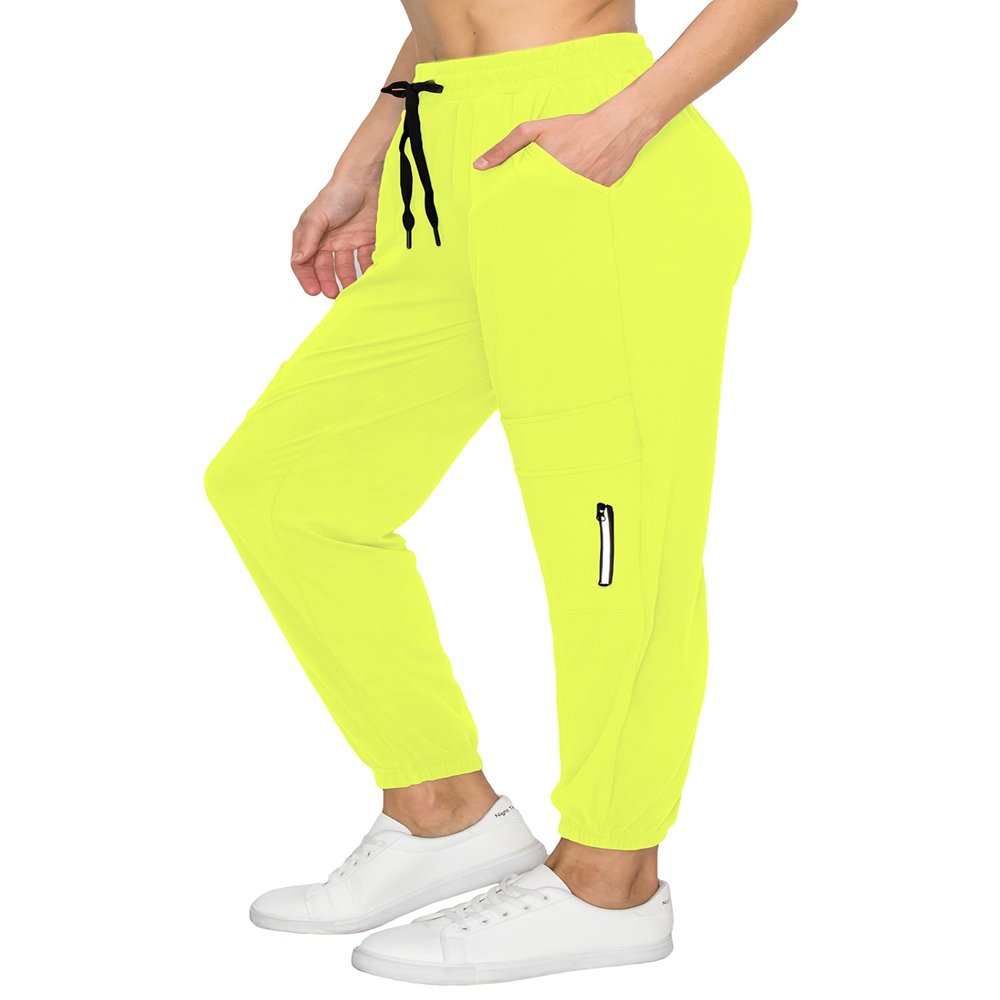 ALWAYS Women's Zipper Jogger Track Pants - Premium Soft Stretch Sweatpants Neon Lime XL