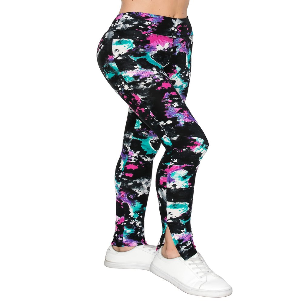 Women's High Waisted Yoga Leggings - Buttery Soft Comfortable Stretch Side Split Hem Workout Casual Pants Tie Dye 4238 M