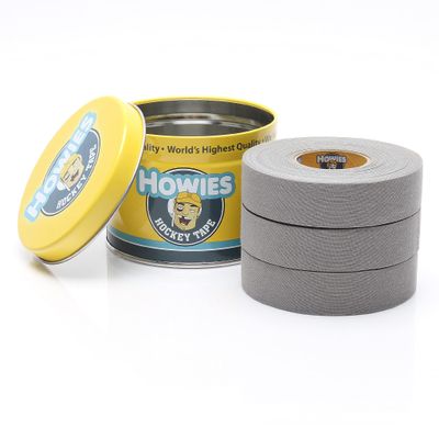 Howies Hockey Tape | 3-Pack Gray Cloth Hockey Stick Tape (1" x 24 Yards) | Durable Pro-Grade Adhesive for Hockey, Lacrosse & Baseball | Includes Free Tape Tin