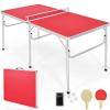 Goplus Foldable Ping Pong Table, 100% Preassembled, Portable Table Tennis Table Game Set with Net, 2 Table Tennis Paddles and Ping Pong Balls for Indoor Outdoor Use (Red-60'') view 1