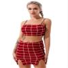 renvena Women 2 Piece Casual Skirts Sets Plaid Spaghetti Straps Crop Top with Split A Line Skirt Dance Outfits Red Large view 2