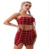 renvena Women 2 Piece Casual Skirts Sets Plaid Spaghetti Straps Crop Top with Split A Line Skirt Dance Outfits Red Large view 3
