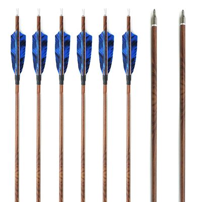 OBTOUTDOOR 6pcs 31" 7.6mm Archery Carbon Arrows SP400 or 500 with 4" Real Feathers for Recurve Bow (Spine 400)