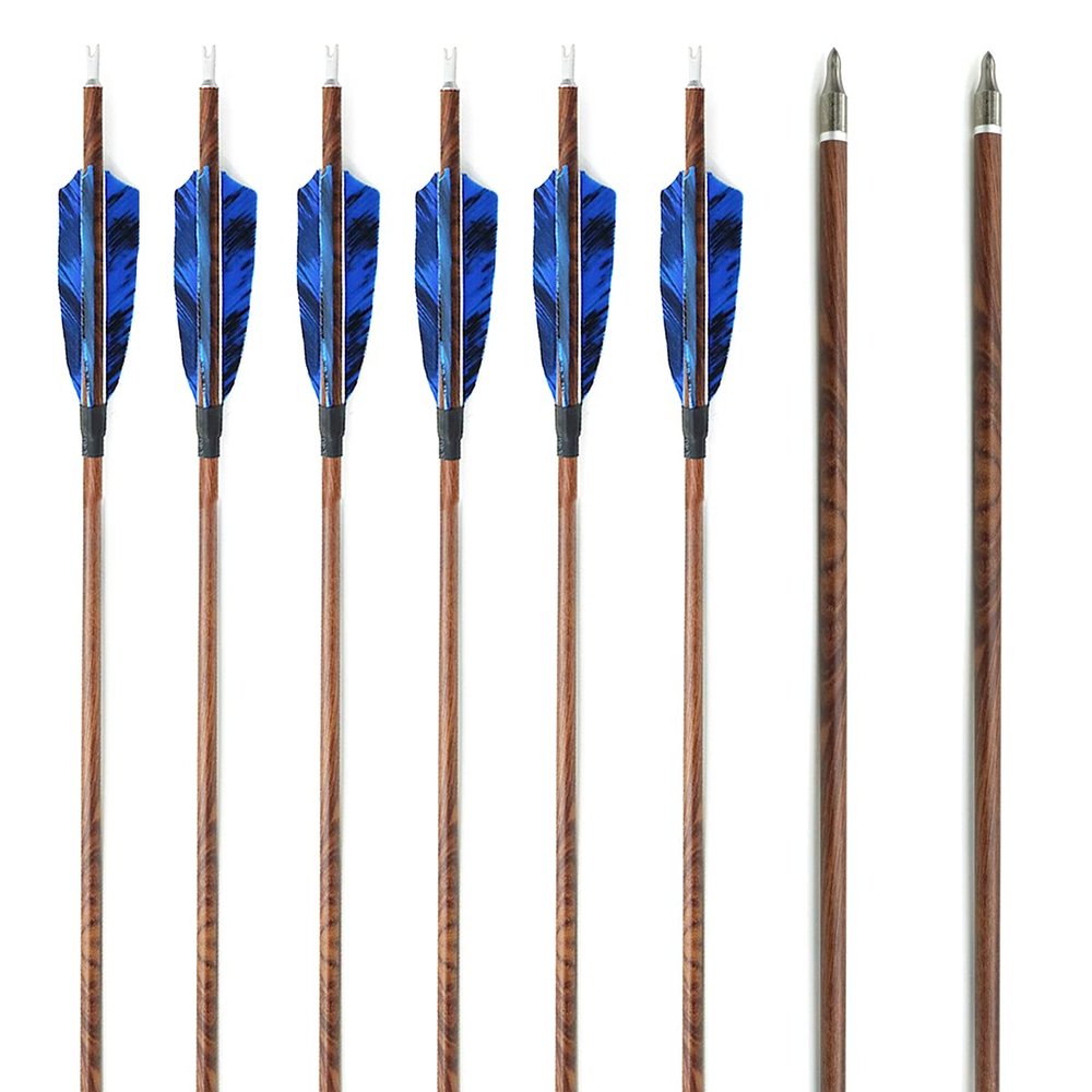 OBTOUTDOOR 6pcs 31" 7.6mm Archery Carbon Arrows SP400 or 500 with 4" Real Feathers for Recurve Bow (Spine 400)