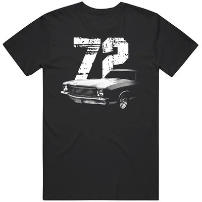 1972 Chevy Monte Carlo Front Side View Silhouette with Year T Shirt S Black