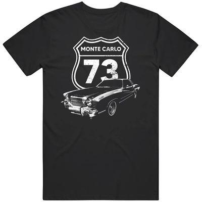 1973 Monte Carlo Front Three Quarter View with Model Year T Shirt 2XL Black