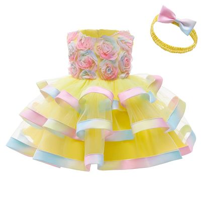 Baby Girl Baptism Christening Ball Gown Dresses Toddler Wedding Bridesmaid Family Photos Shoot Christmas Easter Lace Tutu Dress 18M 24M Yellow 100
