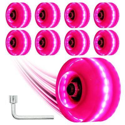Nezylaf Light Up Roller Skate Wheels 8 Pack, 78A Hardness LED Skateboard Wheels with Premium ABEC-9 Bearings, Illuminating Roller Skate Accessories for Outdoor Indoor Quad Skates