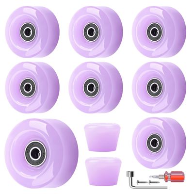 Nezylaf 8 Pack 32 x 58, 82A Quad Roller Skate Wheels with Bearing Installed and 2 Toe Stoppers for Double Row Skating,Replacment Accessories Suitable for Outdoor or Indoor