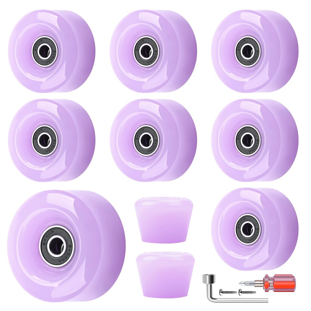 Nezylaf 8 Pack 32 x 58, 82A Quad Roller Skate Wheels with Bearing Installed and 2 Toe Stoppers for Double Row Skating,Replacment Accessories Suitable for Outdoor or Indoor