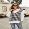 HOCOSIT Women's Houndstooth Knitted Vest Sweater V Neck Pullover Vintage Sleeveless Crop Knitwear White view 2