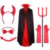 Geyoga 6 Pieces Halloween Costume Set evil Horn Tail Glittery Red Bow Tie evil Fork and Black Red Reversible Cape Lace Long Gloves for Men Women Teen Halloween Costume Accessories view 1