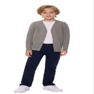 SMINLING Pinker Boys School Uniform Cardigan Sweater V-Neck Soft Cotton Clothing(Grey,7-8 Years)