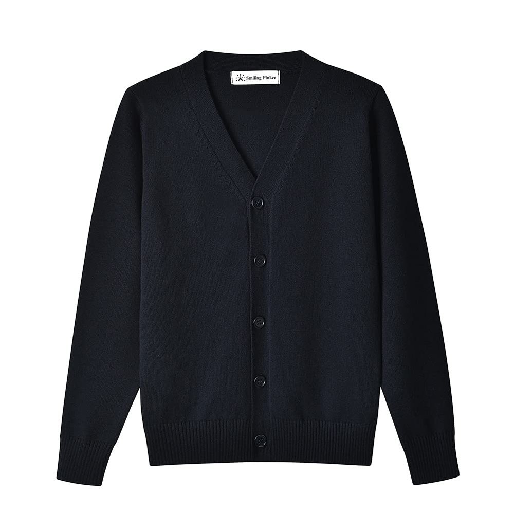 SMINLING Pinker Boys School Uniform Cardigan Sweater V-Neck Soft Cotton Clothing(Dark Navy,9-10 Years)