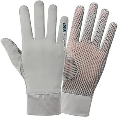 ITODA Summer Driving Gloves Men Anti-UV Protection Sunscreen Touchscreen Cooling Mesh Breathable Gloves Cycling Riding Full Palm Sport Non-Slip Grip Motorcycle Golf Mittens (Grey with 2 Fingers flip)