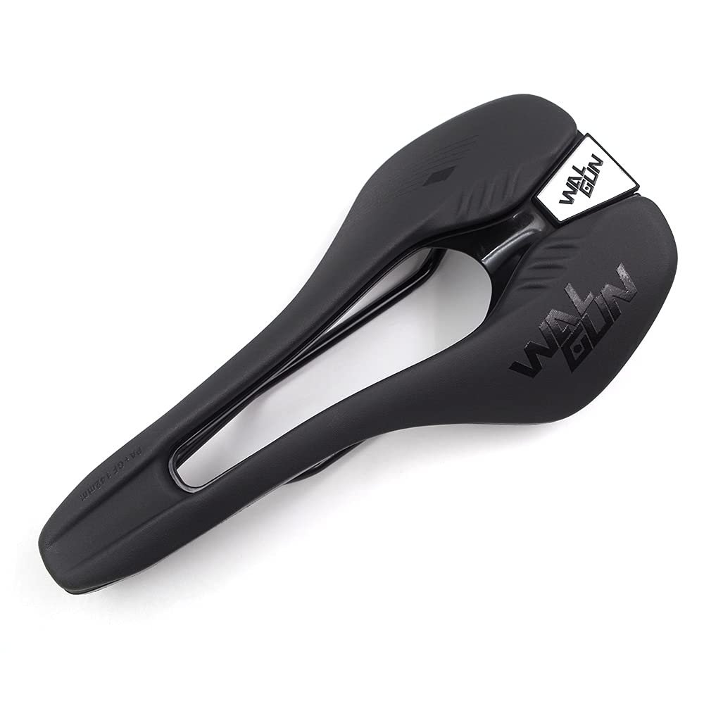 WALGUN Comfortable Bike Saddles Cushion Pad Men Women for Road / MTB Mountain Bike Waterproof Hollow Racing Soft Bicycle Seat (Black Text)
