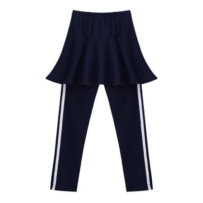 Kaerm Kids Girls Stretchy Footless Leggings Pants Ruffled Tutu Skirt Pants Active Performance Dance Tights Dark Blue 2-3
