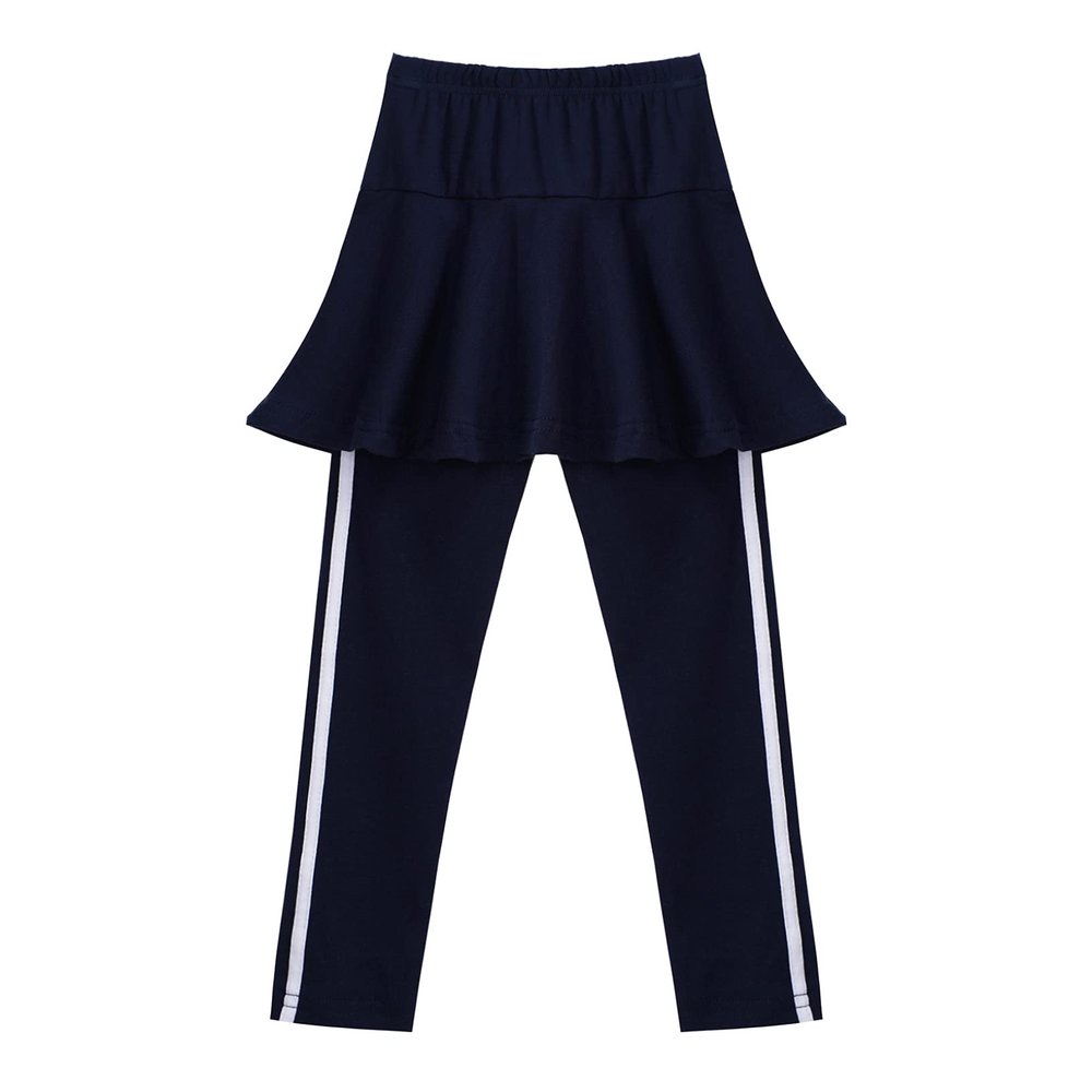 Kaerm Kids Girls Stretchy Footless Leggings Pants Ruffled Tutu Skirt Pants Active Performance Dance Tights Dark Blue 2-3