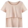 Women's Maternity Nursing Pajamas Outfit, Short Sleeves Pregnancy Breastfeeding Tops Shorts Sleepwear, Beige, US Medium = Tag XL view 2