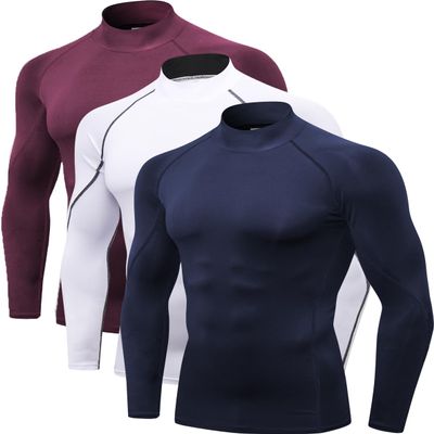 Queerier Men's Compression Shirts 1/3 Pack Long Sleeve Athletic Workout RunningTops Gym Undershirts Sports Baselayers