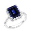 Gemsonclick Created-Blue Sapphire Emerald Cut Engagement Ring 925 Sterling Silver Halo view 3