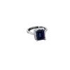 Gemsonclick Created-Blue Sapphire Emerald Cut Engagement Ring 925 Sterling Silver Halo view 4