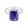 Gemsonclick Natural-Lapis Lazuli Emerald Cut Engagement Ring 925 Sterling Silver Halo view 2