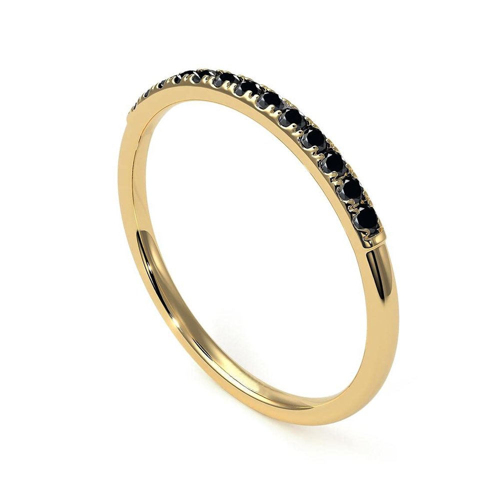 Gemsonclick Natural Black Onyx Eternity Stacking Engagement Ring 18K Gold Plated Gemstone Vintage Style Promise Band Ring Jewelery Size 9