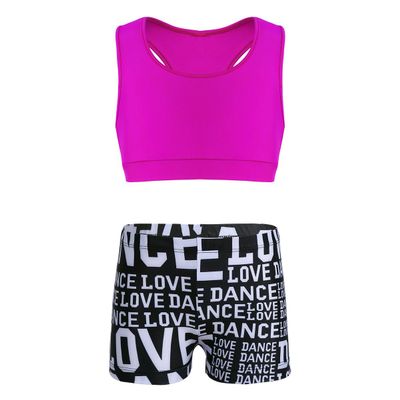 Yeeye Girls 2 Pcs Racer Back Top and Shorts Love Dance Sets for Workout Gymnastics Leotard Dancing (Rose,black, 3-4)