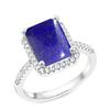 Gemsonclick Natural-Lapis Lazuli Emerald Cut Engagement Ring 925 Sterling Silver Halo view 3