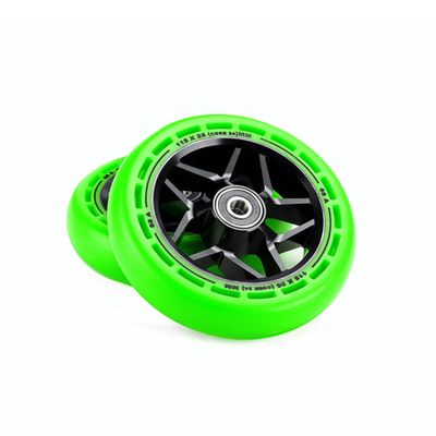 GAOFG LMT01 V2 Scooter Wheels 115mm, Stunt Scooters Replacement Wheel with Bearings ABEC-9, Aluminum Inner Buckle+88A High Elastic PU Tire, 2-Pack,Green