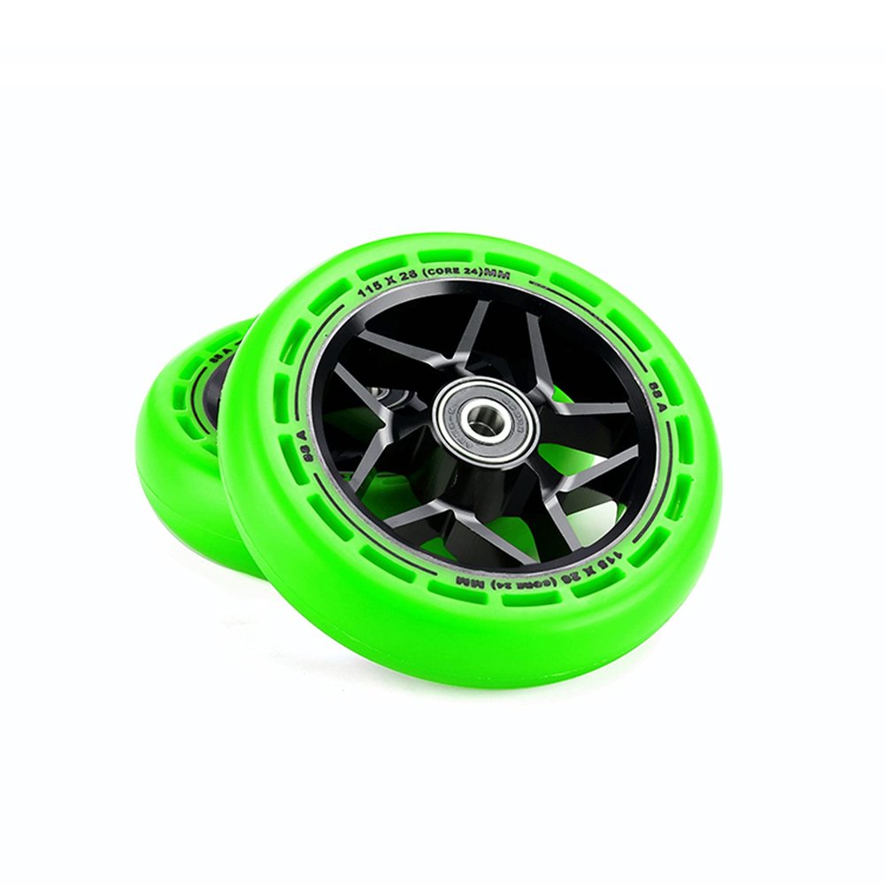 GAOFG LMT01 V2 Scooter Wheels 115mm, Stunt Scooters Replacement Wheel with Bearings ABEC-9, Aluminum Inner Buckle+88A High Elastic PU Tire, 2-Pack,Green