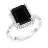 Gemsonclick Natural-Black Onyx Emerald Cut Engagement Ring 925 Sterling Silver Halo view 1