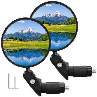Handlebar Bike Mirrors, 2pcs Bicycle Rearview Mirror Set, Adjustable Handlebar Mounted Convex Mirror with Allen Wrench, for Mountain Road Bikes