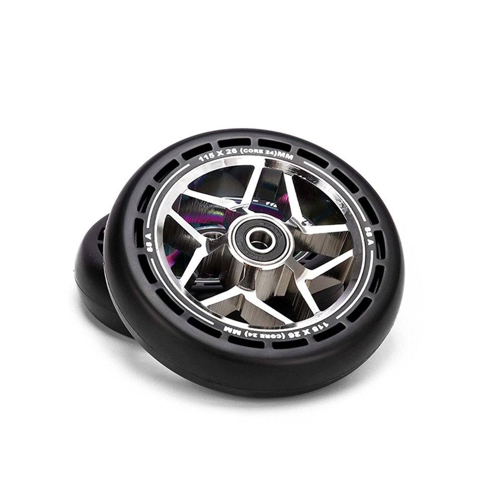 GAOFG LMT01 V2 Scooter Wheels 115mm, Stunt Scooters Replacement Wheel with Bearings ABEC-9, Aluminum Inner Buckle+88A High Elastic PU Tire, 2-Pack,Silver