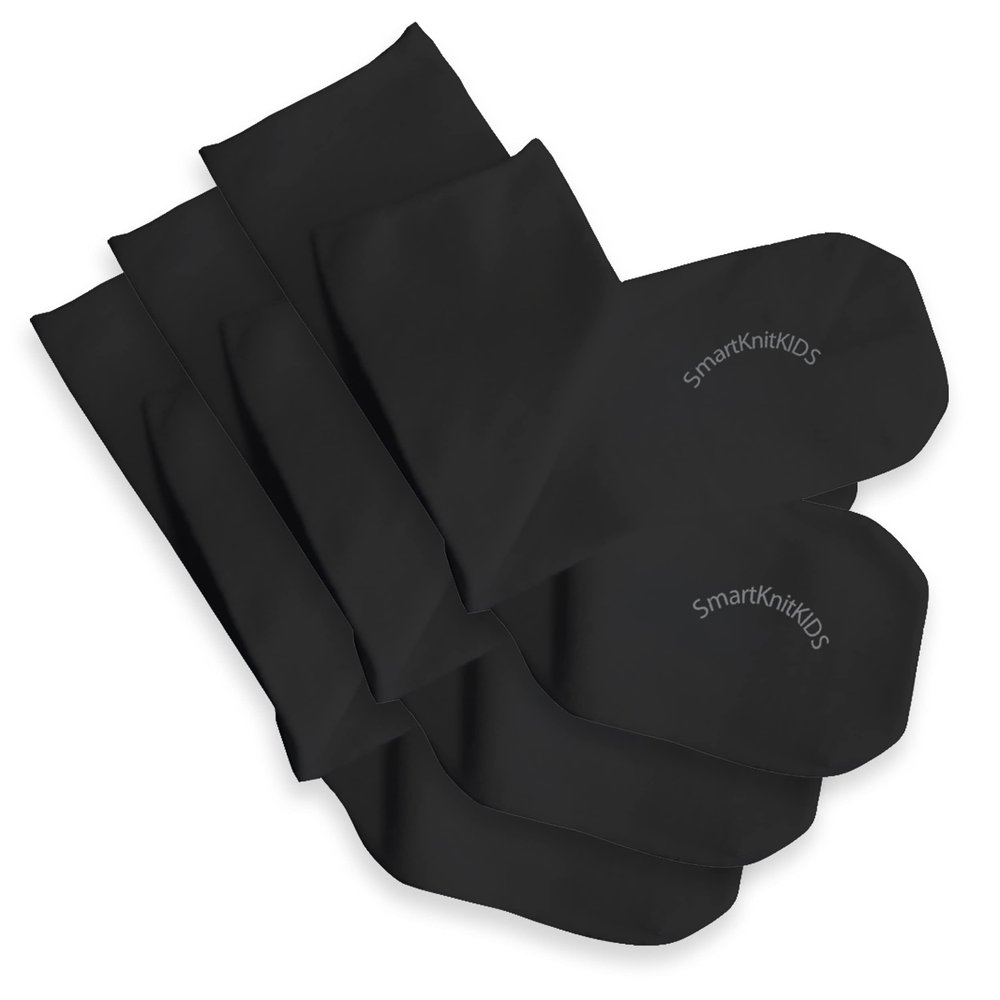 SmartKnitKIDS Seamless Sensitivity Socks, 3-Pack - Made in USA, Soft Cotton Blend, Non-Irritating Flat Toe Seams, Durable All-Day Comfort for Boys & Girls (Black, X-Large)