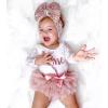 Baby Girls My 1st Birthday Outfits Long Sleeve Floral Lace Romper + Tutu Skirt + Headband Set (Pink, 18-24 Months) view 2