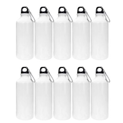 INTSUPERMAI 10pcs 500ml Aluminum Water Bottles Blank Coated Sublimation White Sport Bottle Sublimation Transfer Heat Press Bottle with Safe Lock 17oz Capacity for Sublimation Printing