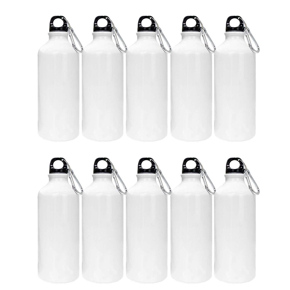 INTSUPERMAI 10pcs 500ml Aluminum Water Bottles Blank Coated Sublimation White Sport Bottle Sublimation Transfer Heat Press Bottle with Safe Lock 17oz Capacity for Sublimation Printing