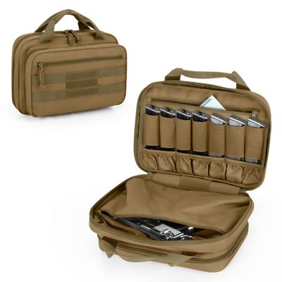 DSLEAF Tactical Gun Range Bag with 2 Handguns Capacity, Soft Pistol Case for Handguns with 8X Magazine Slots, Lockable Zipper and Extra Pockets