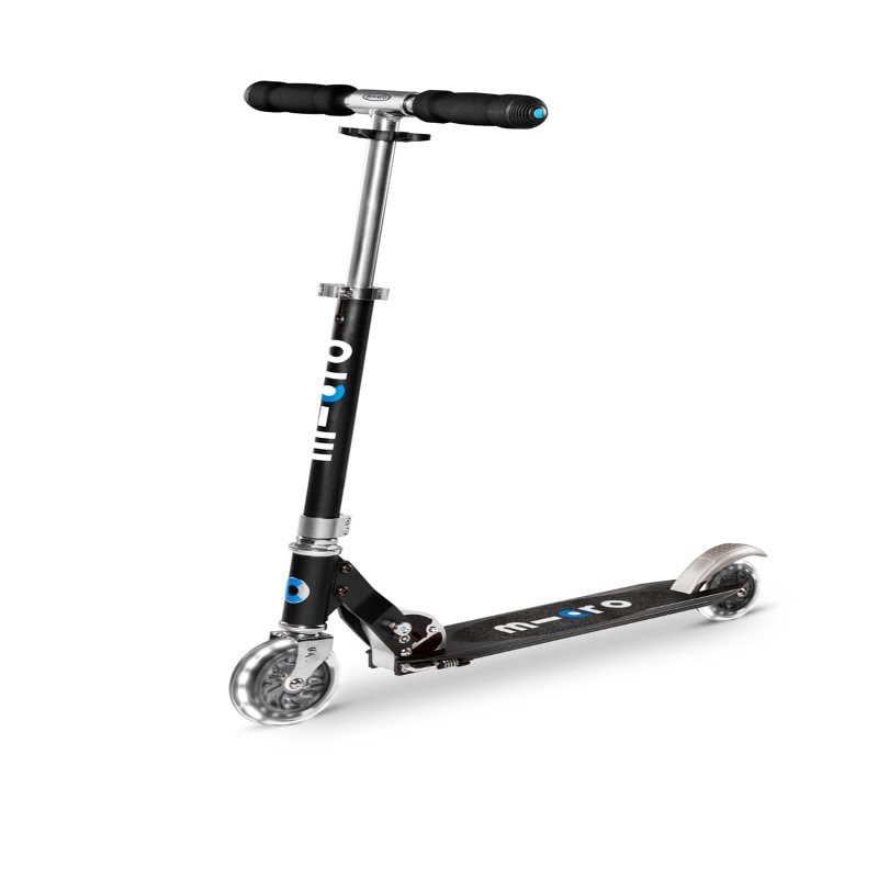 Micro Kickboard- Sprite LED - 2 Wheeled Kick Scooter Ages 6+, fold-to-Carry, Lightweight, Portable Scooter with Motion-Activated Light-up Wheels (Black)