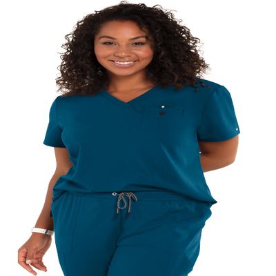 KOI Next Gen Ready to Work Women's 1-Pocket Tuck-in Scrub Top Caribbean Blue XX-Large