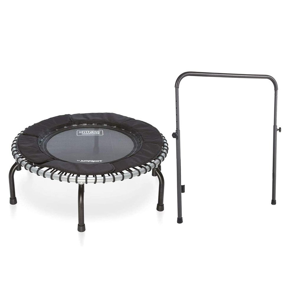 JumpSport 370 Indoor Lightweight Heavy Duty 39-Inch Heavy Duty Fitness Trampoline with Handle Bar Accessory, Black