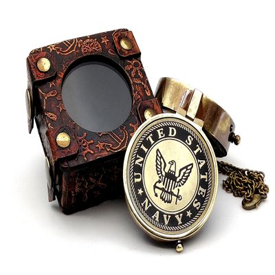 5MoonSun5's US Navy Engraved Brass Military Compass Nautical Marine Gift A Perfect and Unique Gift for Army Person Survival Navigation Compass for Hiking Camping Hunting with Leather Display Case