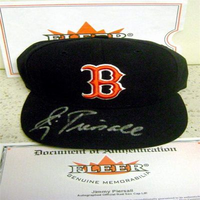 Autograph Warehouse 639309 Jimmy Piersall Autographed Red Sox Baseball Cap Fleer 100th Authentication Hologram Fitted Hat