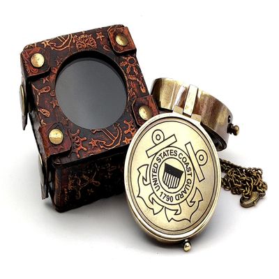 5MoonSun5's US Coast Guard Engraved Brass Military Compass Nautical Marine Gift A Perfect and Unique Gift for Army Person Survival Navigation Compass for Hiking Camping with Leather Display Case